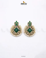 Bella Round Bold Stone Earrings Golden Green Earrings - Zeesy Jewellery Pakistan | Premium Artificial & Imitation Jewellery