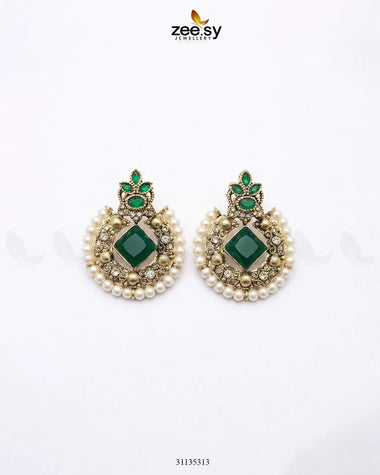 Bella Round Bold Stone Earrings Golden Green Earrings - Zeesy Jewellery Pakistan | Premium Artificial & Imitation Jewellery