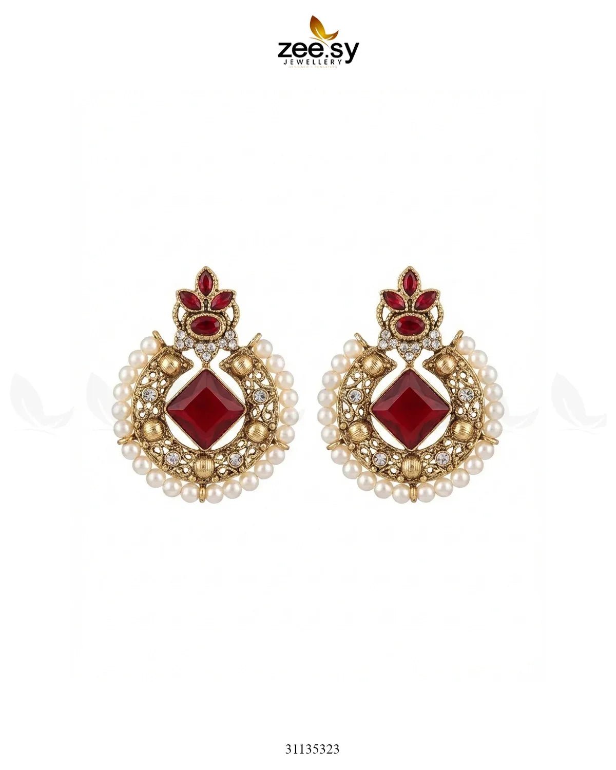 Bella Round Bold Stone Earrings Golden Red Earrings - Zeesy Jewellery Pakistan | Premium Artificial & Imitation Jewellery