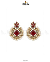 Bella Round Bold Stone Earrings Golden Red Earrings - Zeesy Jewellery Pakistan | Premium Artificial & Imitation Jewellery