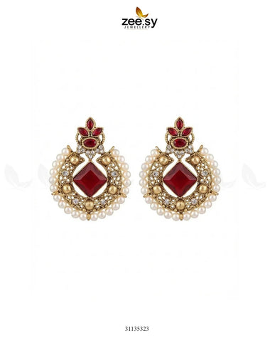 Bella Round Bold Stone Earrings Golden Red Earrings - Zeesy Jewellery Pakistan | Premium Artificial & Imitation Jewellery