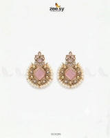 Bella Round Bold Stone Earrings Golden Mint Pink Earrings - Zeesy Jewellery Pakistan | Premium Artificial & Imitation Jewellery