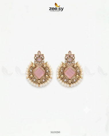 Bella Round Bold Stone Earrings Golden Mint Pink Earrings - Zeesy Jewellery Pakistan | Premium Artificial & Imitation Jewellery