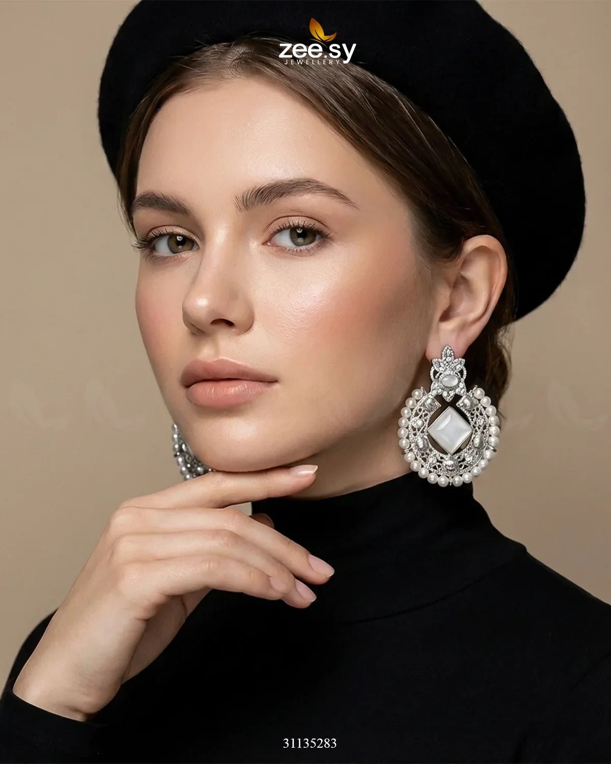 Bella Round Bold Stone Earrings Earrings - Zeesy Jewellery Pakistan | Premium Artificial & Imitation Jewellery