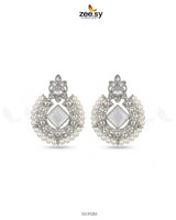 Bella Round Bold Stone Earrings Silver White Earrings - Zeesy Jewellery Pakistan | Premium Artificial & Imitation Jewellery