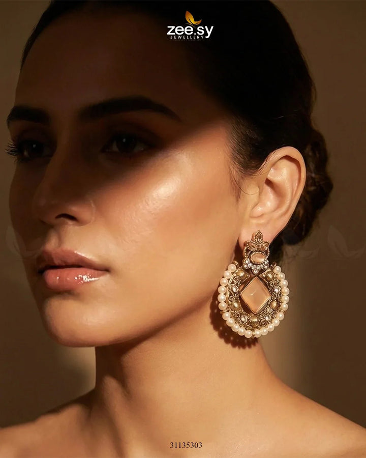 Bella Round Bold Stone Earrings Earrings - Zeesy Jewellery Pakistan | Premium Artificial & Imitation Jewellery