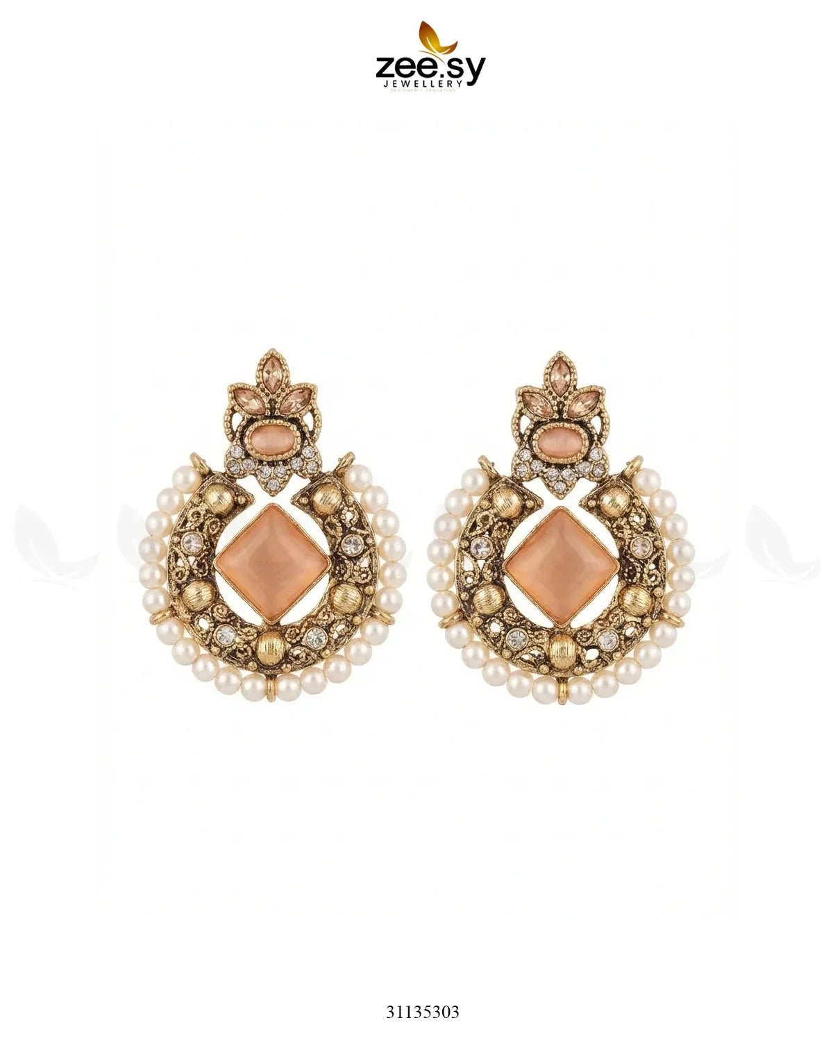 Bella Round Bold Stone Earrings Golden Champagne Earrings - Zeesy Jewellery Pakistan | Premium Artificial & Imitation Jewellery