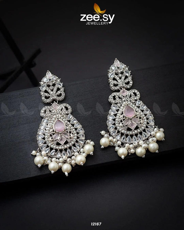 Dilnaz Jhumka Silver Mint Pink Earrings - Zeesy Jewellery Pakistan | Premium Artificial & Imitation Jewellery