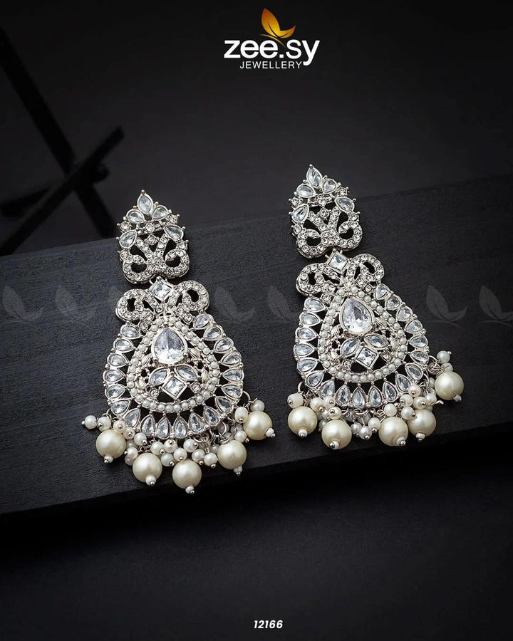 Dilnaz Jhumka Silver White Earrings - Zeesy Jewellery Pakistan | Premium Artificial & Imitation Jewellery