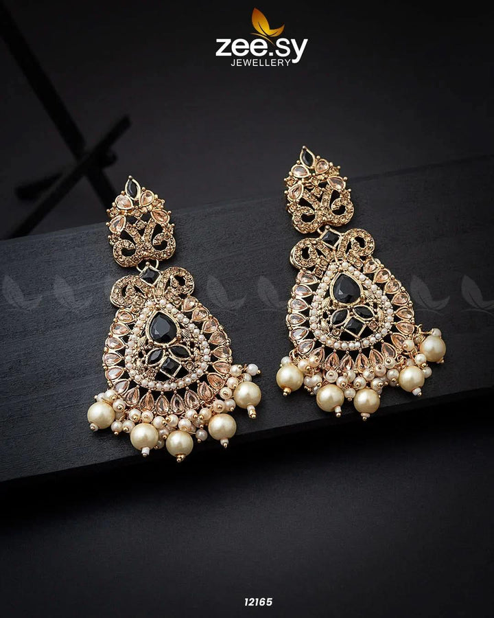 Dilnaz Jhumka Golden Black Earrings - Zeesy Jewellery Pakistan | Premium Artificial & Imitation Jewellery
