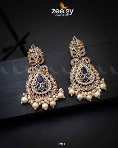 Dilnaz Jhumka Golden Blue Earrings - Zeesy Jewellery Pakistan | Premium Artificial & Imitation Jewellery