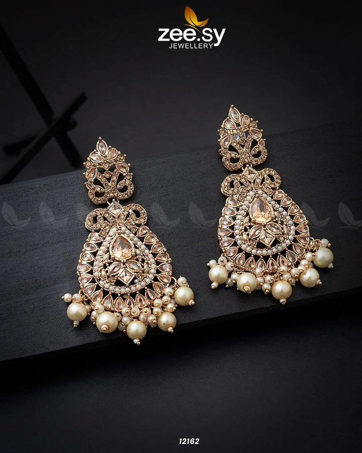 Dilnaz Jhumka Golden Champagne Earrings - Zeesy Jewellery Pakistan | Premium Artificial & Imitation Jewellery
