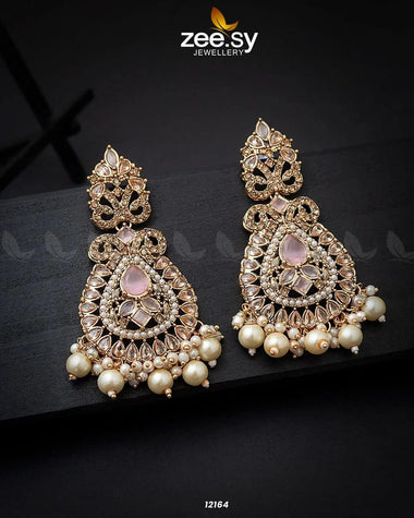Dilnaz Jhumka Golden Mint Pink Earrings - Zeesy Jewellery Pakistan | Premium Artificial & Imitation Jewellery