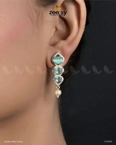 Eeshta Earrings Golden Mint Green Earrings - Zeesy Jewellery Pakistan | Premium Artificial & Imitation Jewellery