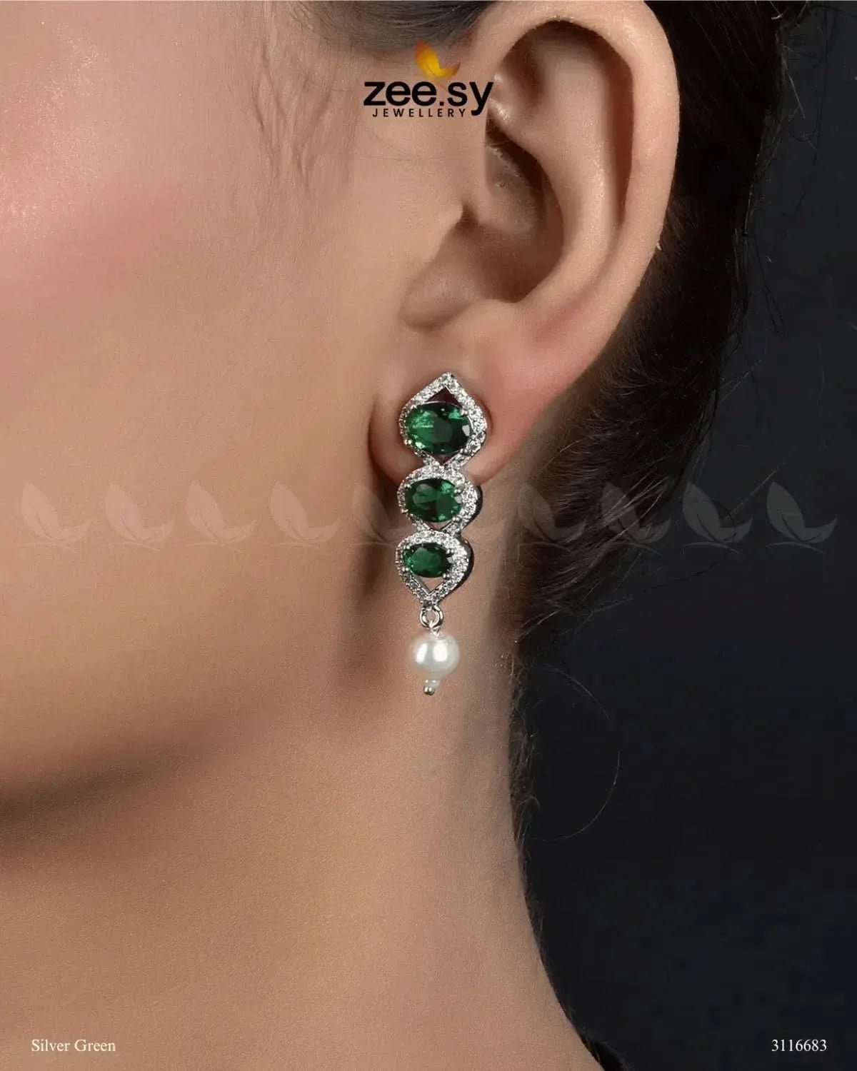 Eeshta Earrings Silver Green Earrings - Zeesy Jewellery Pakistan