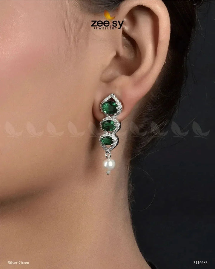 Eeshta Earrings Silver Green Earrings - Zeesy Jewellery Pakistan | Premium Artificial & Imitation Jewellery