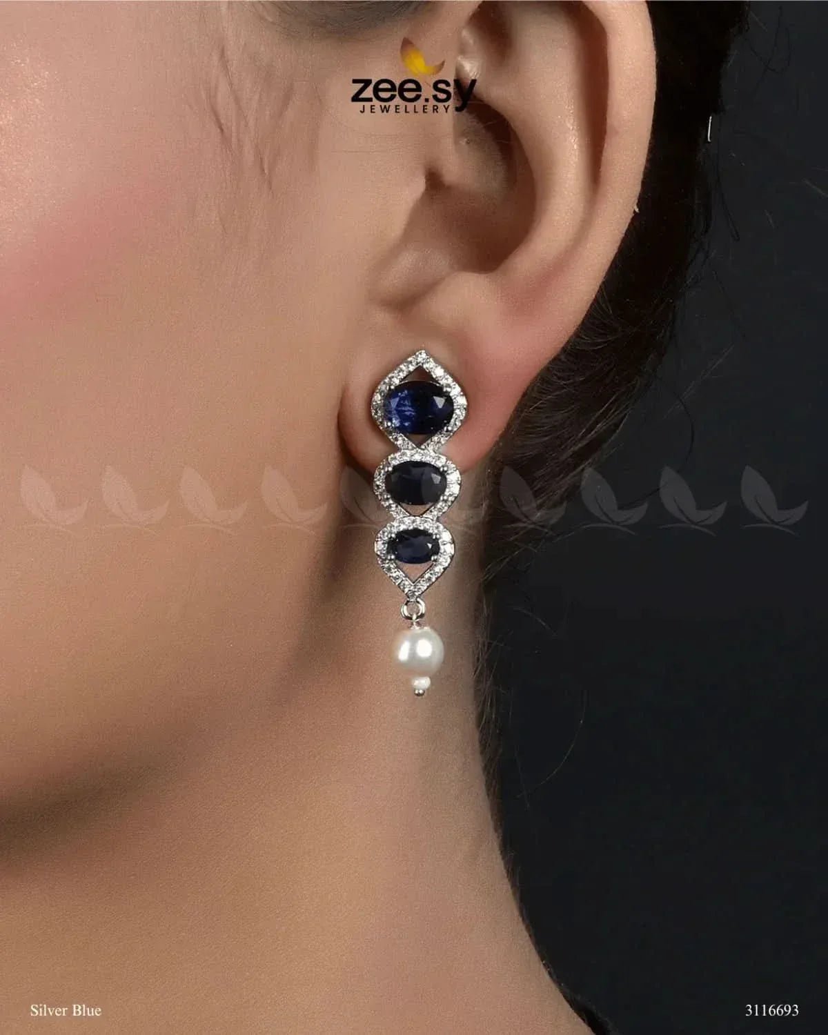 Eeshta Earrings Silver Blue Earrings - Zeesy Jewellery Pakistan
