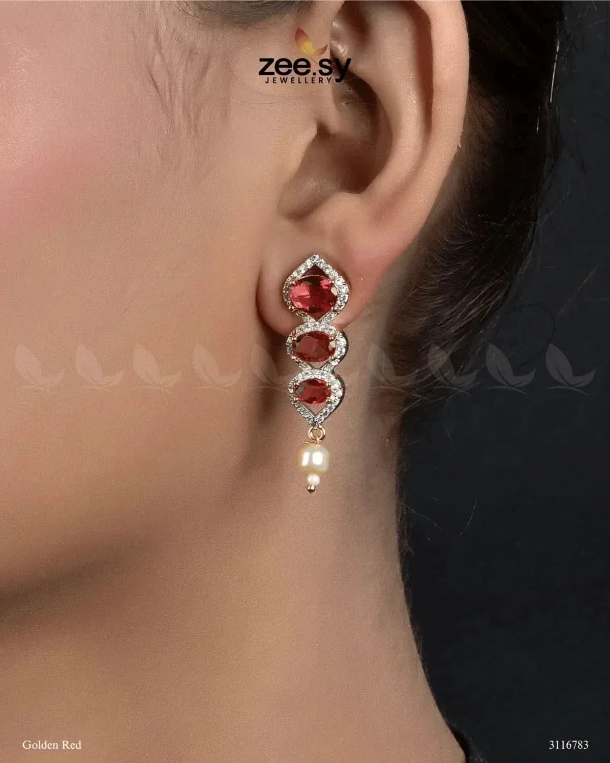 Eeshta Earrings Golden Red Earrings - Zeesy Jewellery Pakistan