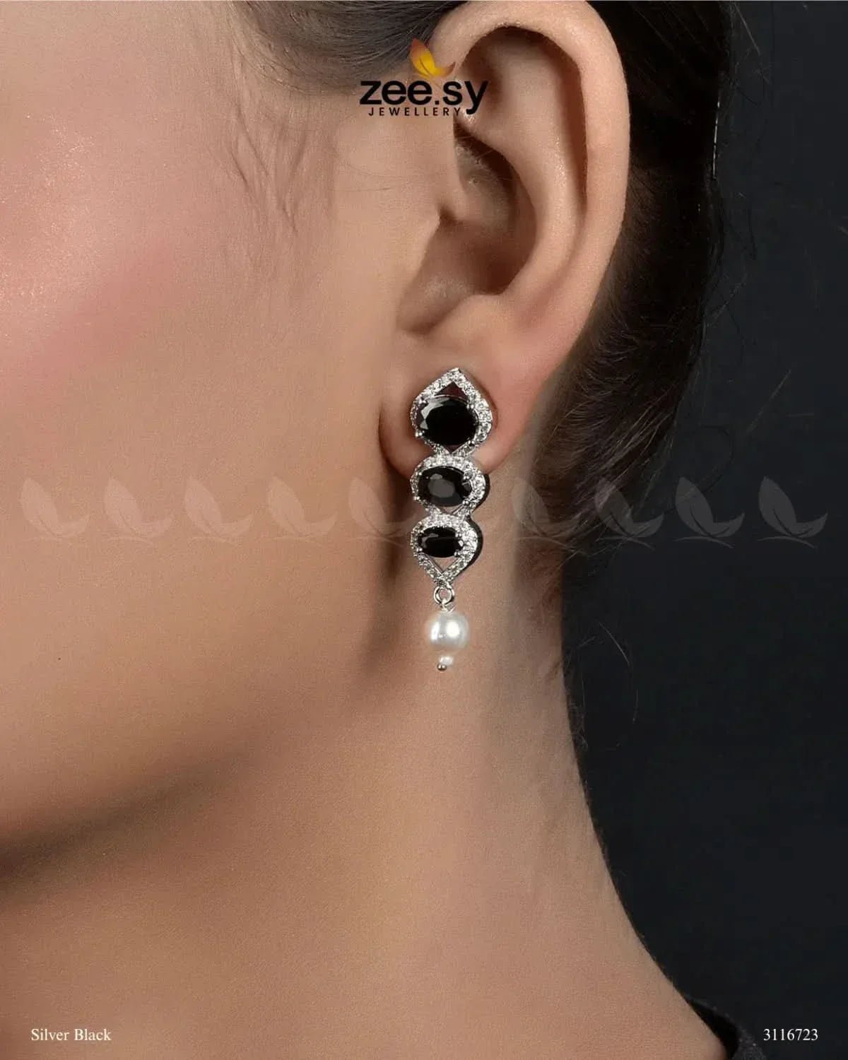 Eeshta Earrings Silver Black Earrings - Zeesy Jewellery Pakistan
