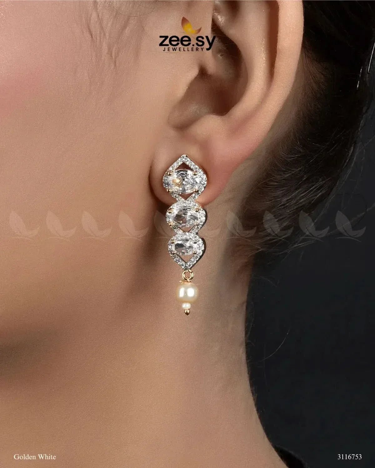 Eeshta Earrings Golden White Earrings - Zeesy Jewellery Pakistan