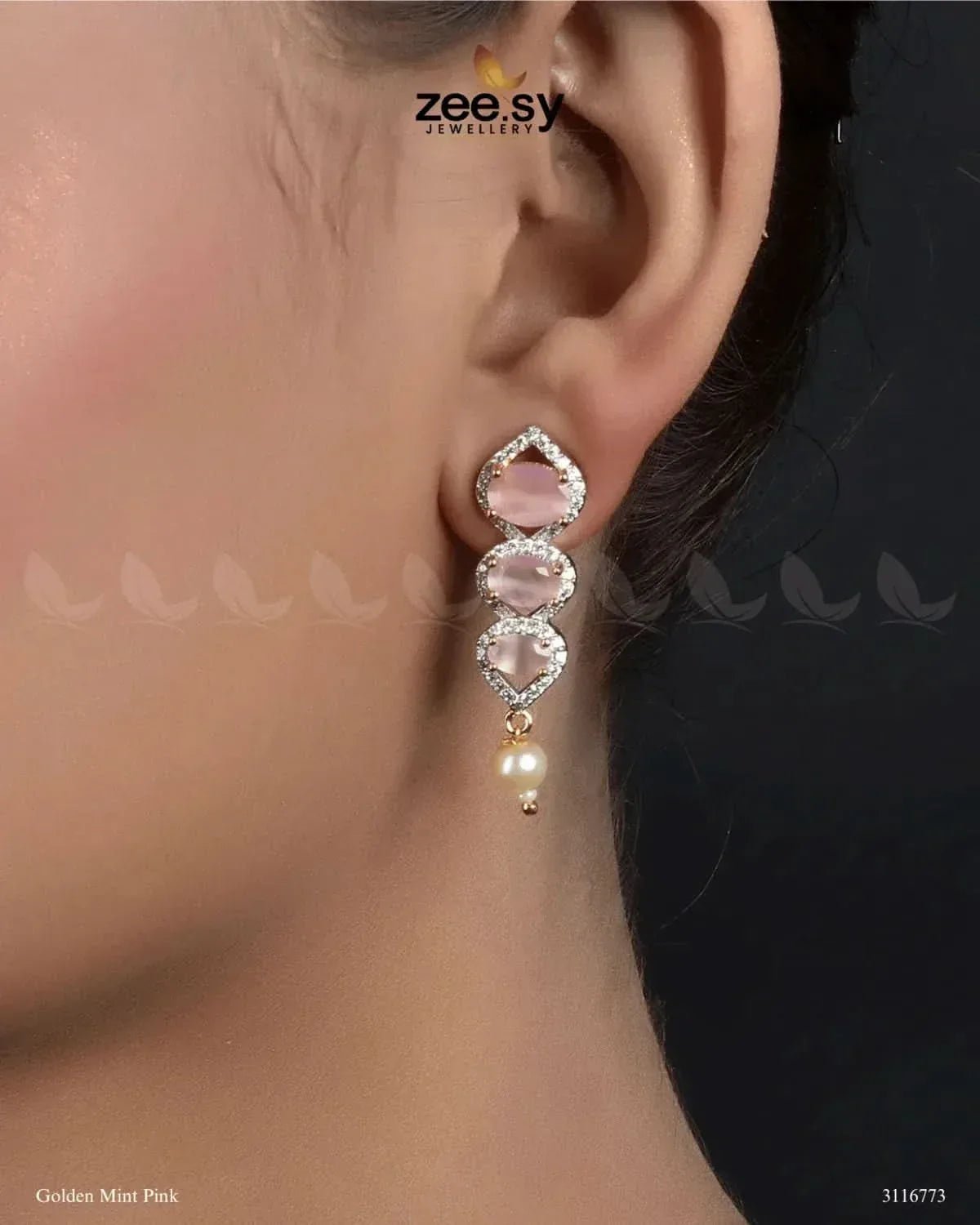 Eeshta Earrings Golden Mint Pink Earrings - Zeesy Jewellery Pakistan