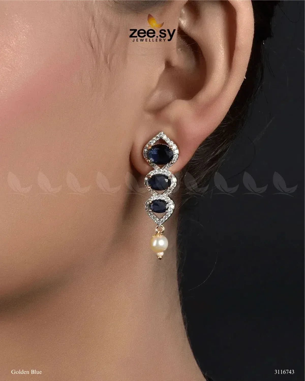 Eeshta Earrings Golden Blue Earrings - Zeesy Jewellery Pakistan