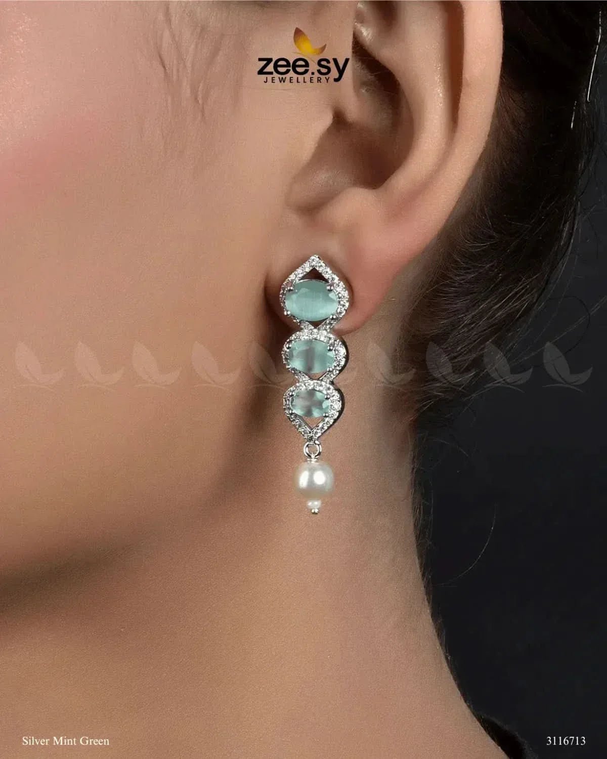 Eeshta Earrings Silver Mint Green Earrings - Zeesy Jewellery Pakistan