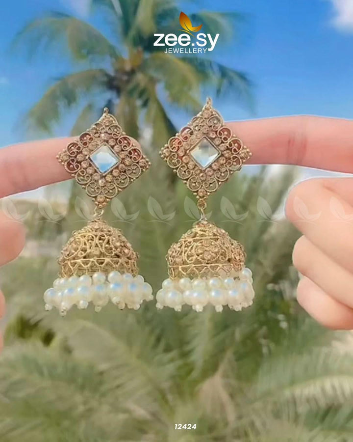 Ethnic Jhumki Earrings Antique Pearl Earrings - Zeesy Jewellery Pakistan | Premium Artificial & Imitation Jewellery