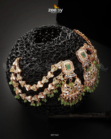 Florendil Earrings Golden Mint Green Earrings - Zeesy Jewellery Pakistan | Premium Artificial & Imitation Jewellery
