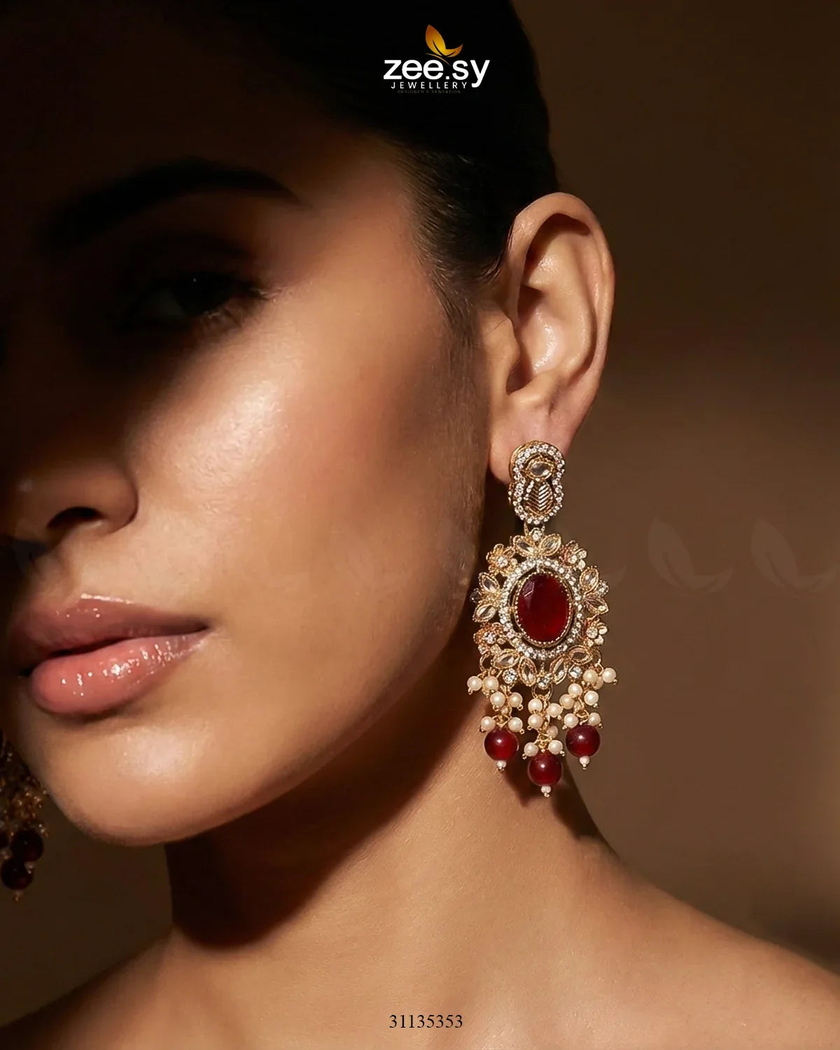Traditional Gems Pearl Drop Earrings Earrings - Zeesy Jewellery Pakistan | Premium Artificial & Imitation Jewellery
