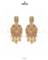 Traditional Gems Pearl Drop Earrings Golden Champagne Earrings - Zeesy Jewellery Pakistan | Premium Artificial & Imitation Jewellery