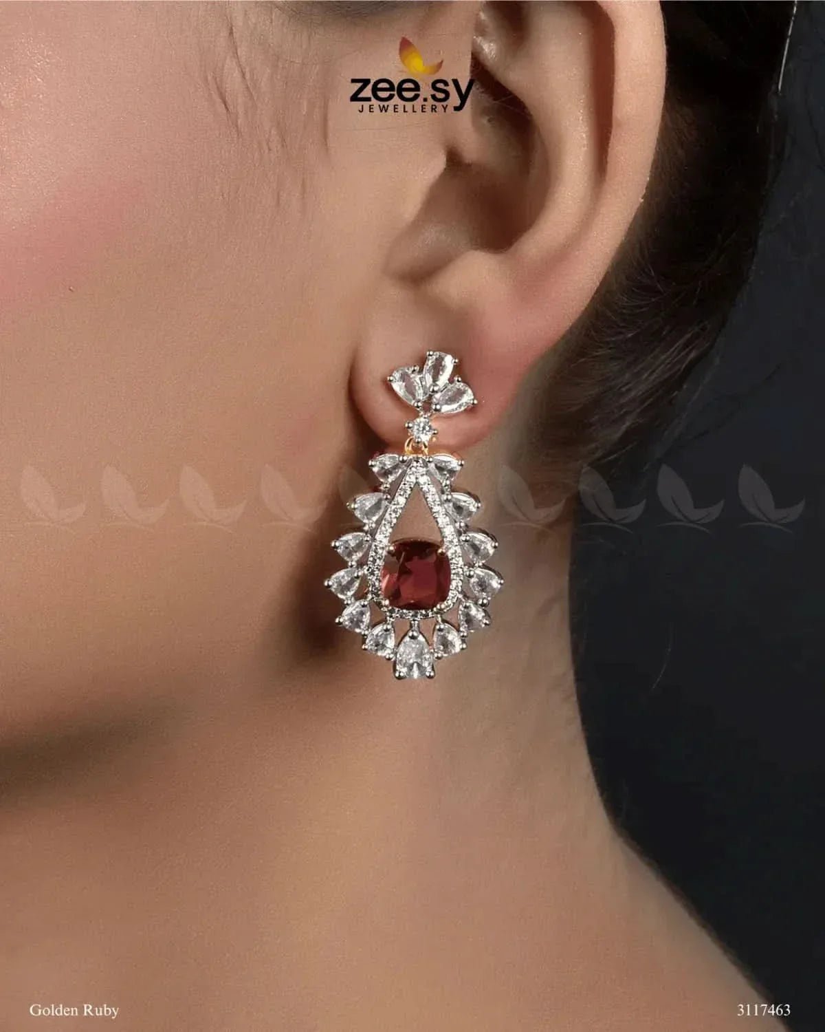 Aster Earrings Golden Ruby Earrings - Zeesy Jewellery Pakistan | Premium Artificial & Imitation Jewellery