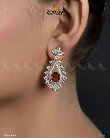 Aster Earrings Golden Ruby Earrings - Zeesy Jewellery Pakistan | Premium Artificial & Imitation Jewellery