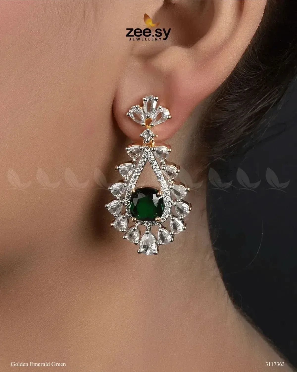 Aster Earrings Golden Emerald Green Earrings - Zeesy Jewellery Pakistan | Premium Artificial & Imitation Jewellery