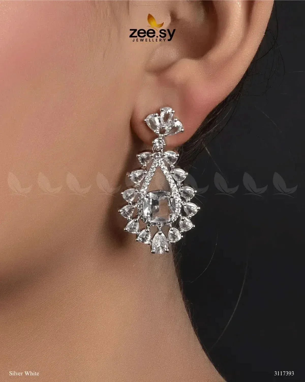 Aster Earrings Silver White Earrings - Zeesy Jewellery Pakistan | Premium Artificial & Imitation Jewellery