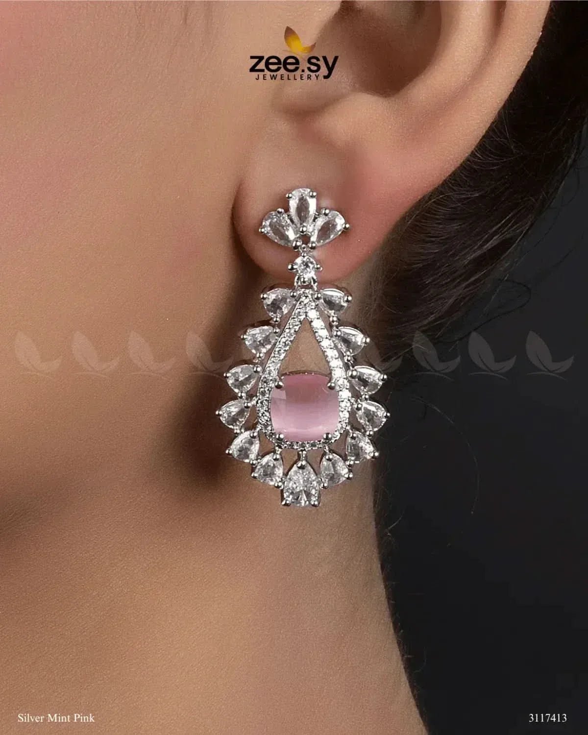 Aster Earrings Silver Mint Pink Earrings - Zeesy Jewellery Pakistan | Premium Artificial & Imitation Jewellery