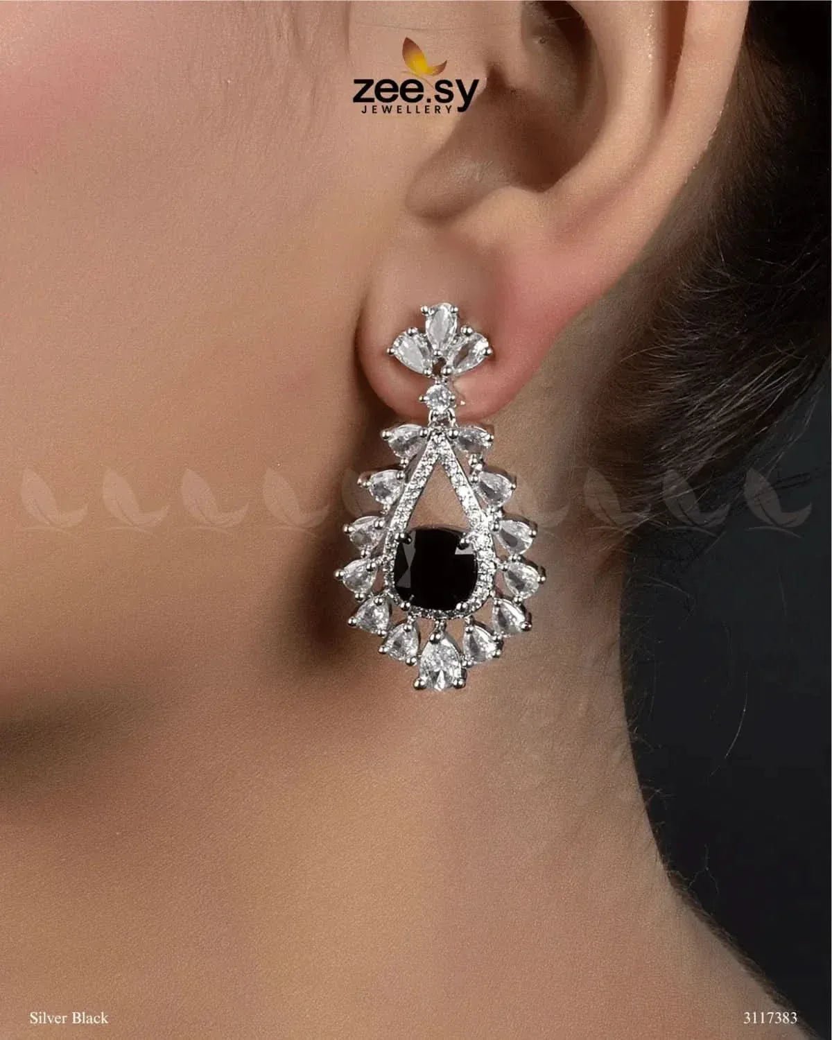 Aster Earrings Silver Black Earrings - Zeesy Jewellery Pakistan | Premium Artificial & Imitation Jewellery