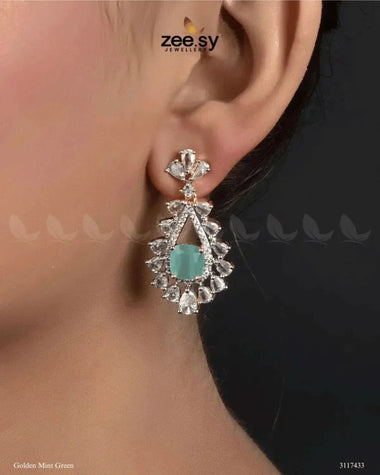 Aster Earrings Golden Mint Green Earrings - Zeesy Jewellery Pakistan | Premium Artificial & Imitation Jewellery