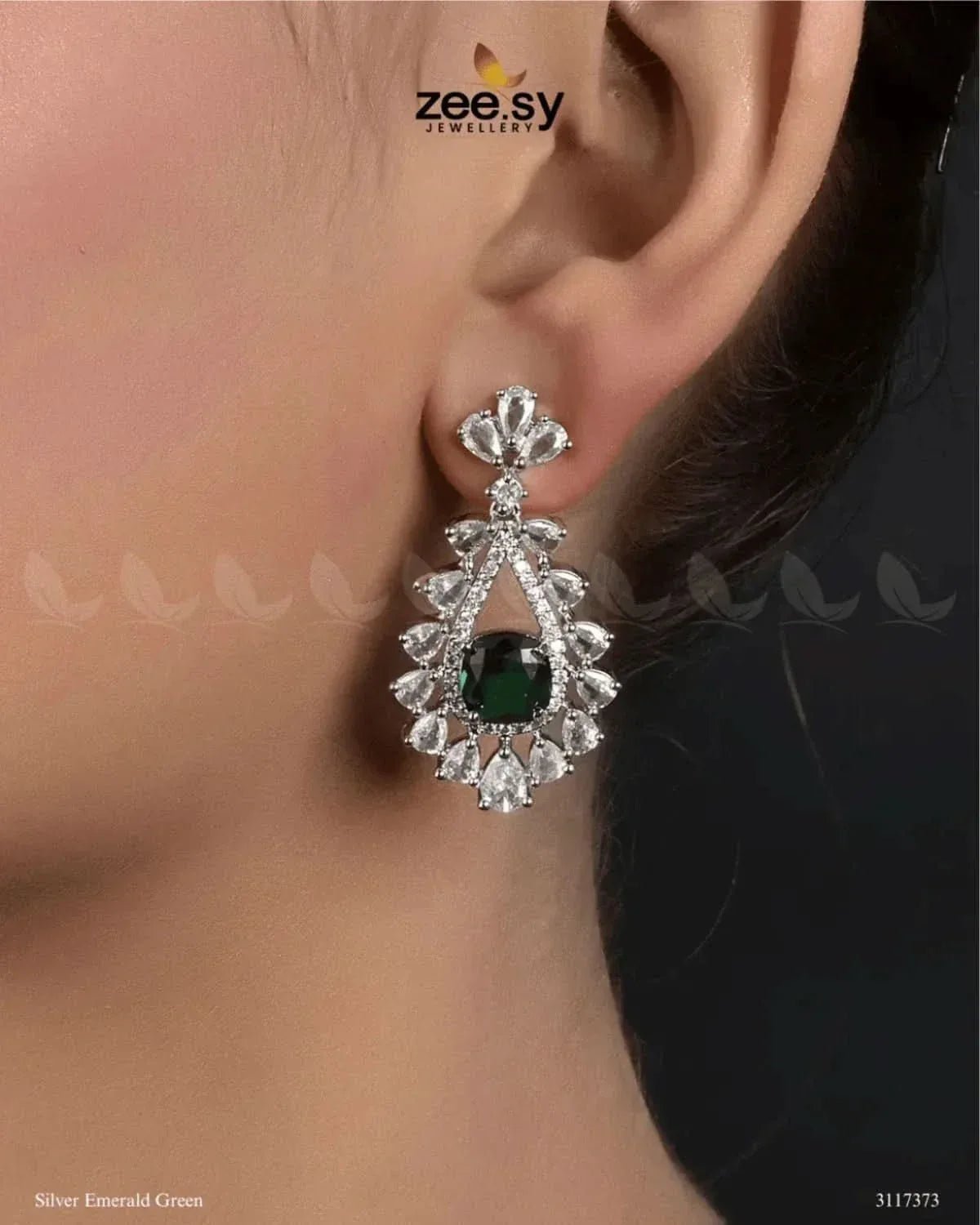 Aster Earrings Silver Emerald Green Earrings - Zeesy Jewellery Pakistan | Premium Artificial & Imitation Jewellery
