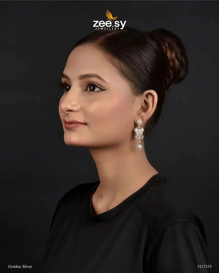 Flutura Earrings Golden Silver Earrings - Zeesy Jewellery Pakistan | Premium Artificial & Imitation Jewellery