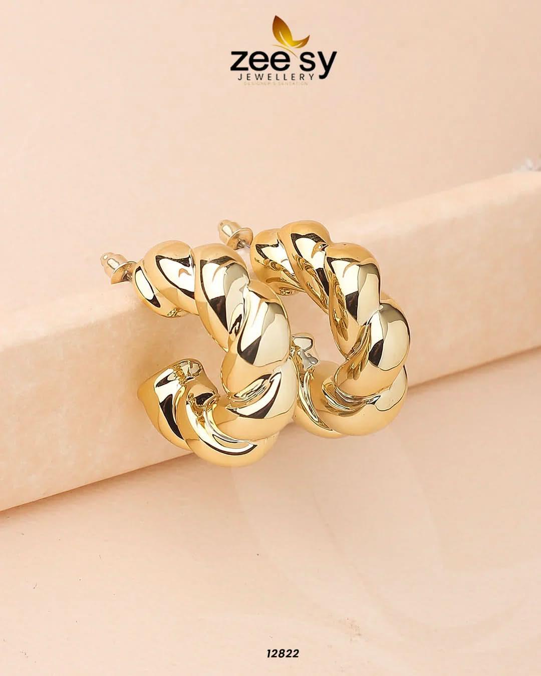 Twisted Hoop Earring Golden Earrings - Zeesy Jewellery Pakistan | Premium Artificial & Imitation Jewellery