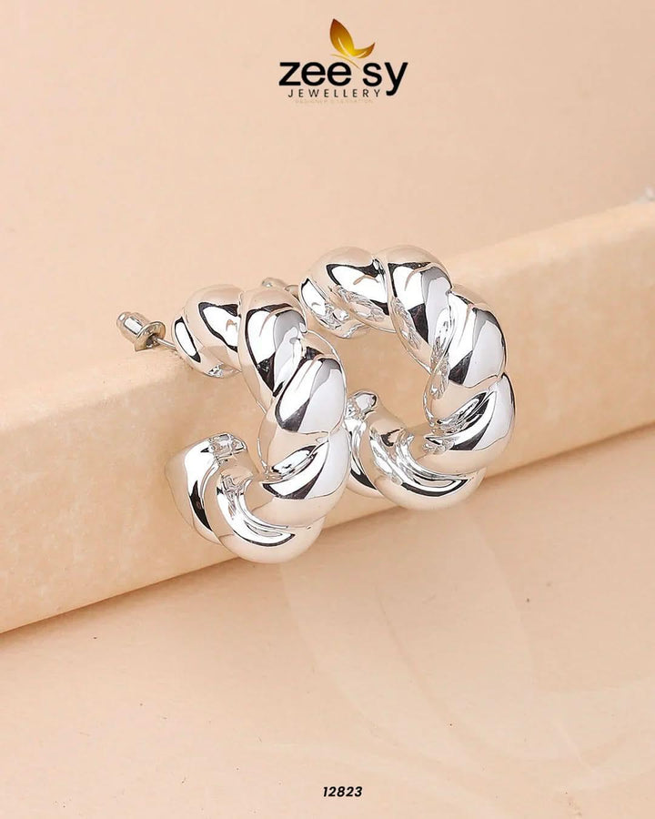 Twisted Hoop Earring Silver Earrings - Zeesy Jewellery Pakistan | Premium Artificial & Imitation Jewellery
