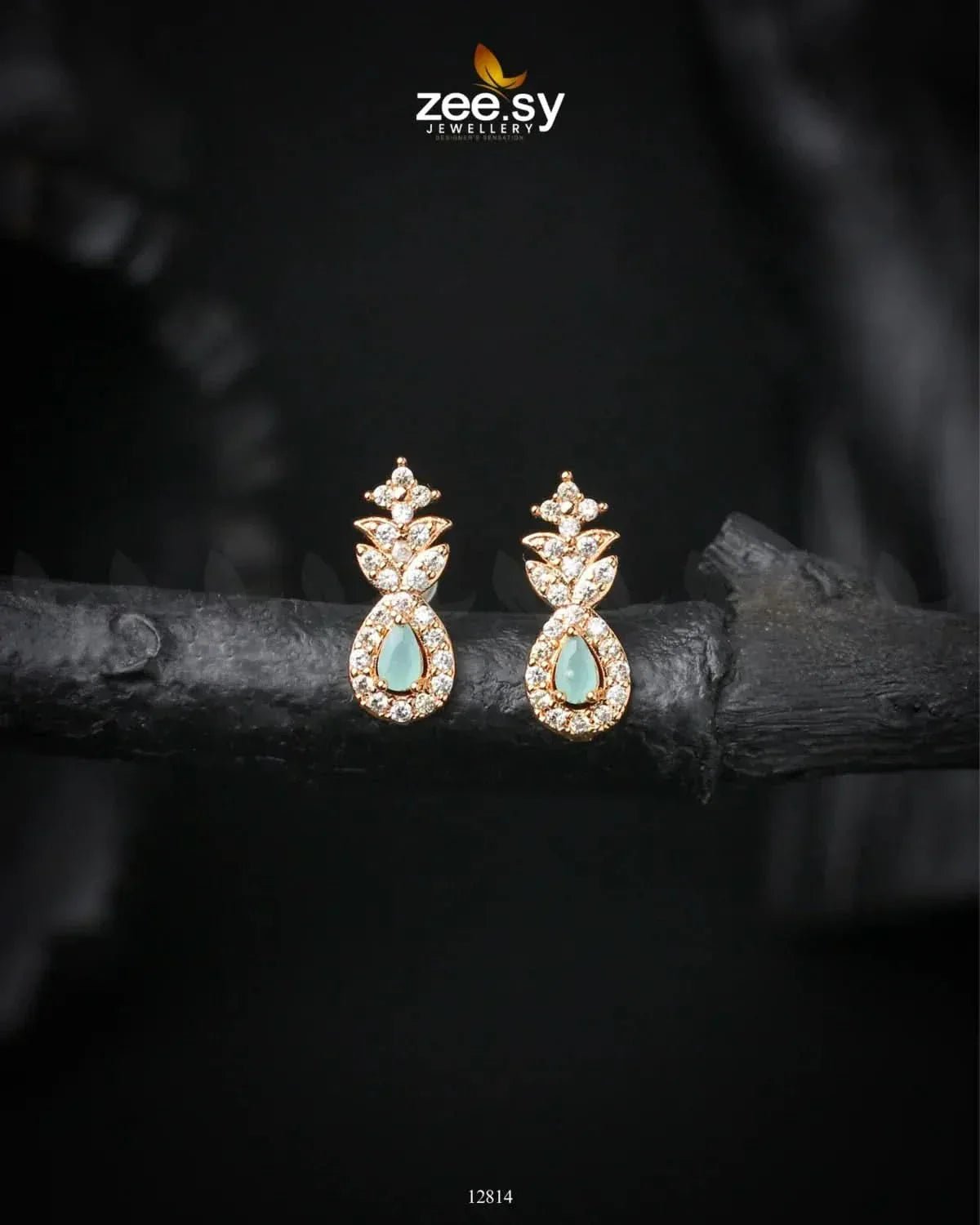 Diana's Earrings Golden Mint Green Earrings - Zeesy Jewellery Pakistan | Premium Artificial & Imitation Jewellery