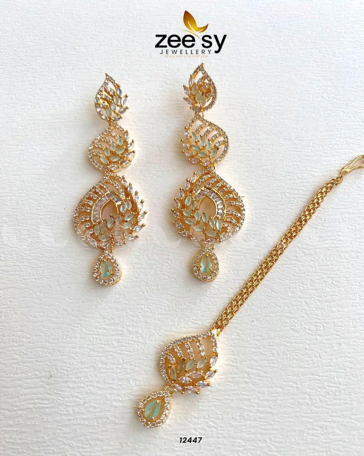 EARRINGS-0665 Golden Mint Green Earrings - Zeesy Jewellery Pakistan | Premium Artificial & Imitation Jewellery