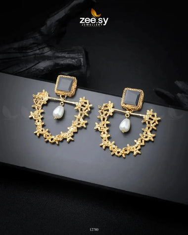 Florenza Earrings Golden Black Earrings - Zeesy Jewellery Pakistan | Premium Artificial & Imitation Jewellery