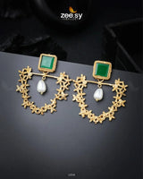 Florenza Earrings Golden Green Earrings - Zeesy Jewellery Pakistan | Premium Artificial & Imitation Jewellery