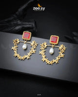 Florenza Earrings Golden Red Earrings - Zeesy Jewellery Pakistan | Premium Artificial & Imitation Jewellery