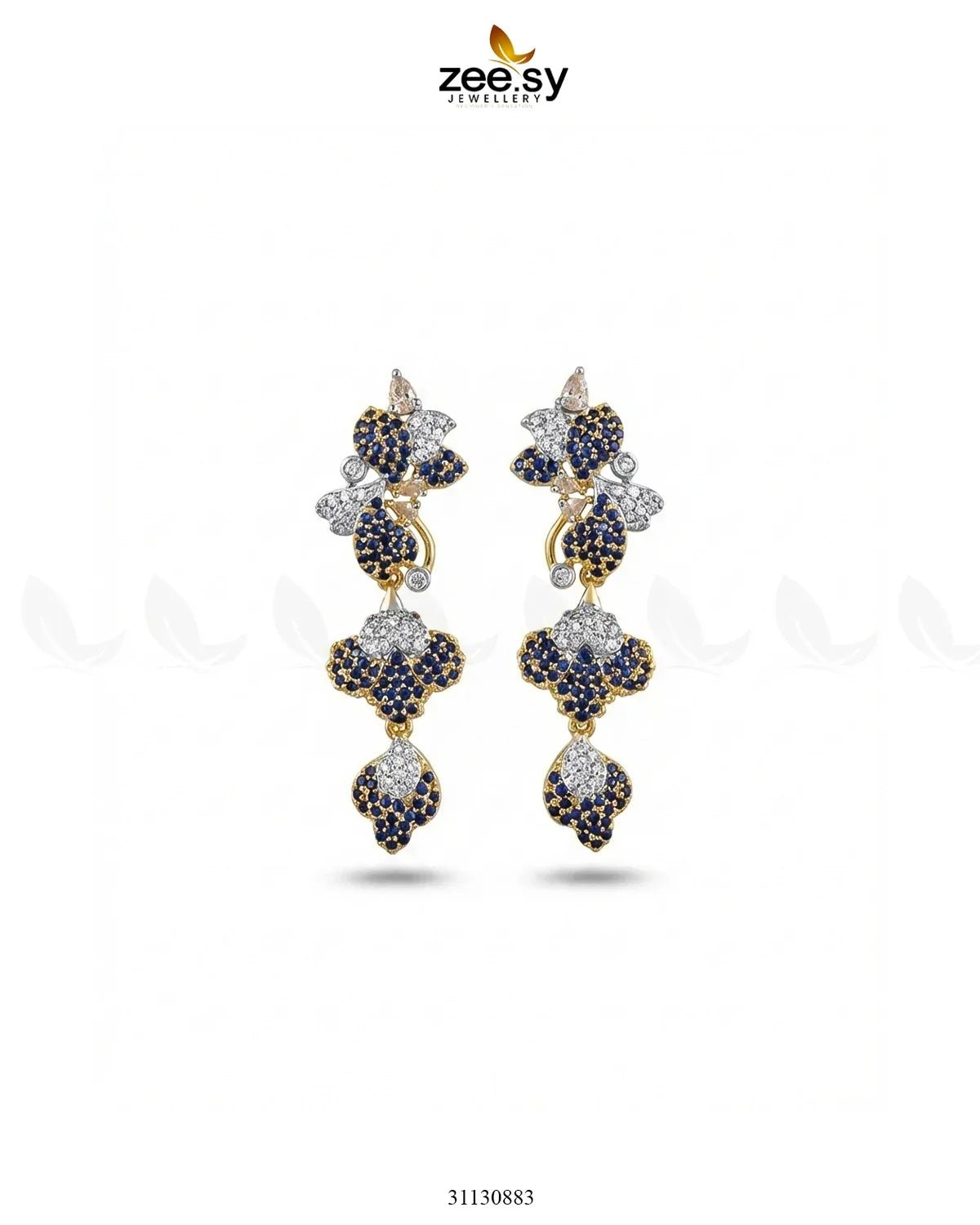 Golden Flower Dangler Cluster Earrings Golden Blue Earrings - Zeesy Jewellery Pakistan | Premium Artificial & Imitation Jewellery