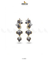Golden Flower Dangler Cluster Earrings Golden Blue Earrings - Zeesy Jewellery Pakistan | Premium Artificial & Imitation Jewellery