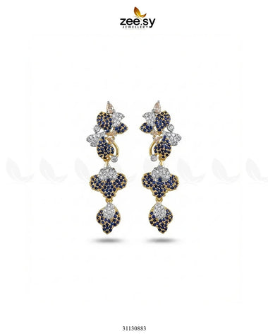 Golden Flower Dangler Cluster Earrings Golden Blue Earrings - Zeesy Jewellery Pakistan | Premium Artificial & Imitation Jewellery